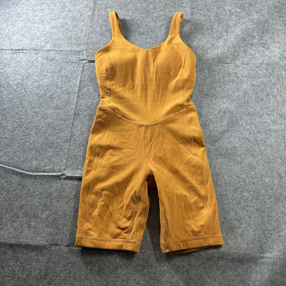 Lululemon Align Bodysuit Women's 2 8" Shorts Romper Orange Athletic